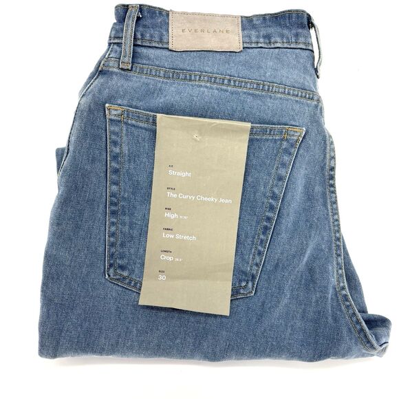 Everlane Women 30 Curvy Cheeky Jean High Rise Crop Straight Sky Blue NWT - Picture 2 of 12